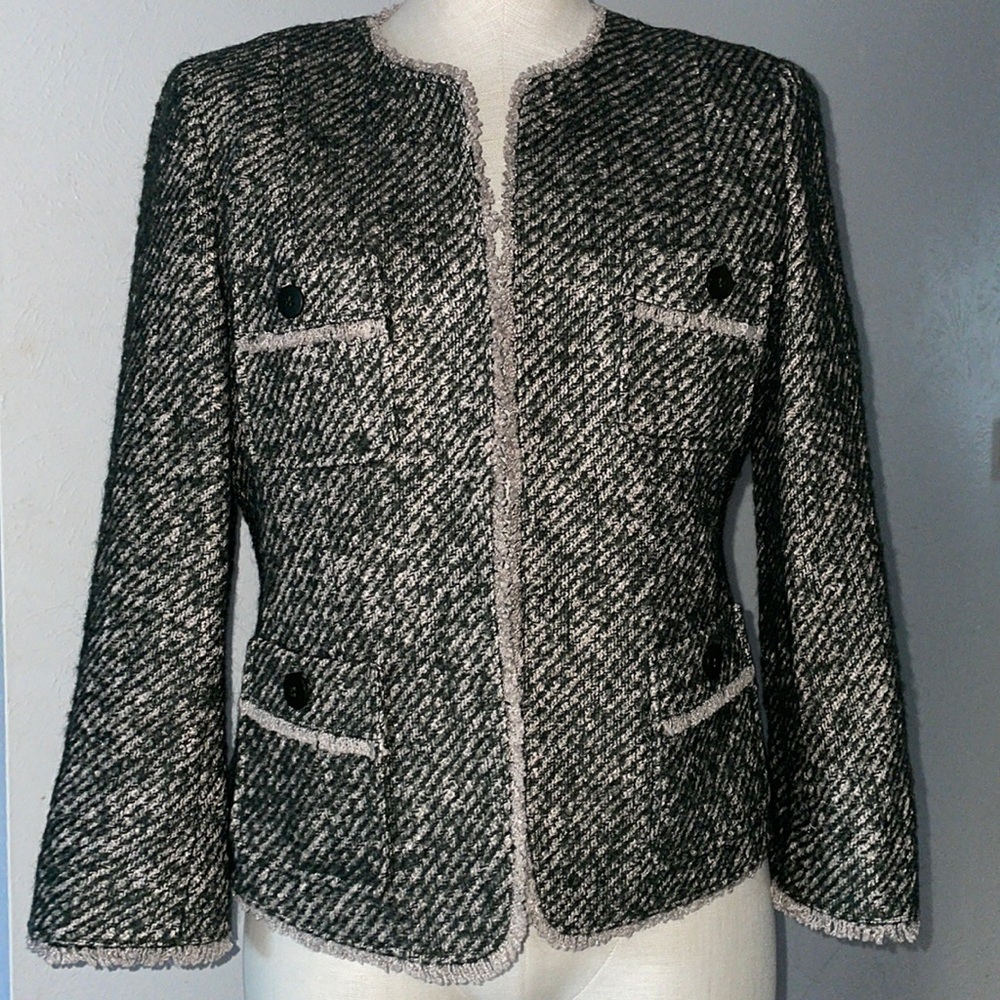 Talbots Green and White Tweed Blazer